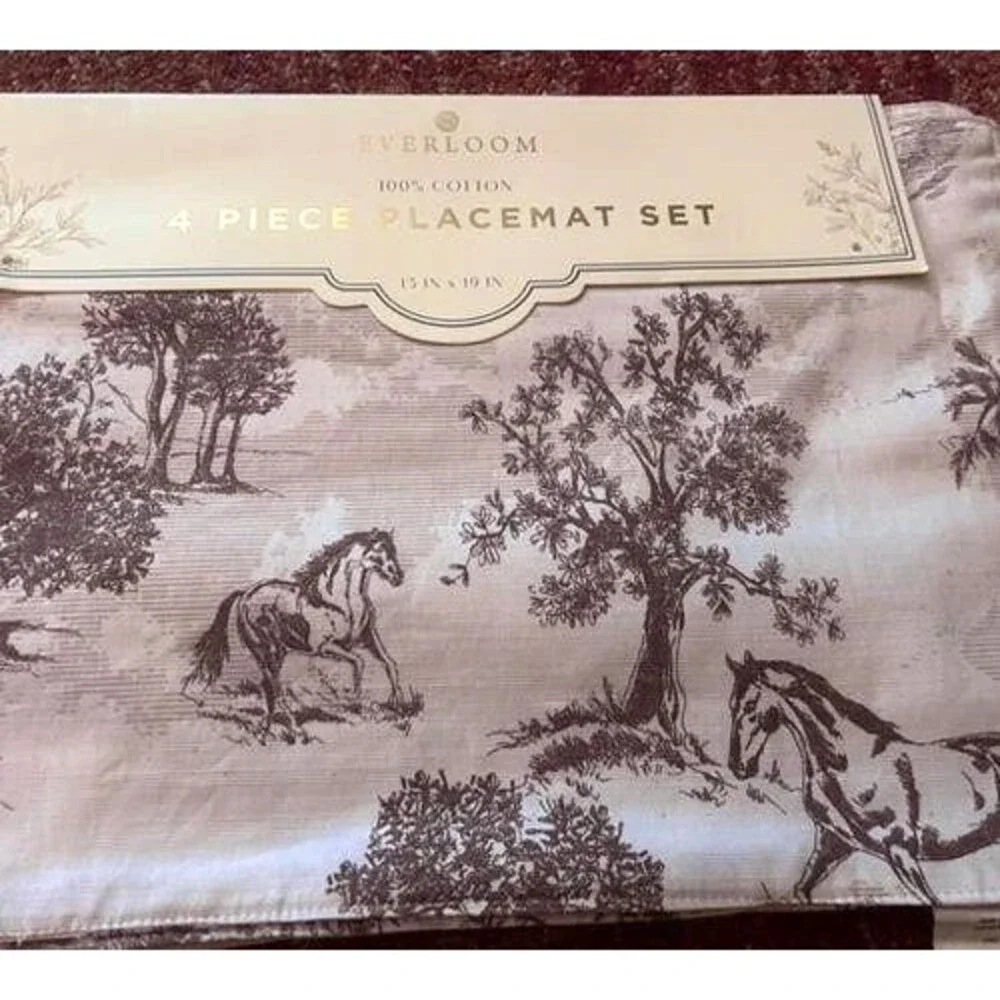 Everloom Placemats Toile Equestrian Horse Scenes Cotton 13x19
